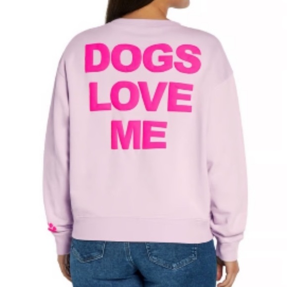 Wildfox Pink & Lilac “DOGS Love Me”Crewneck Sweatshirt, size Large - Picture 1 of 9